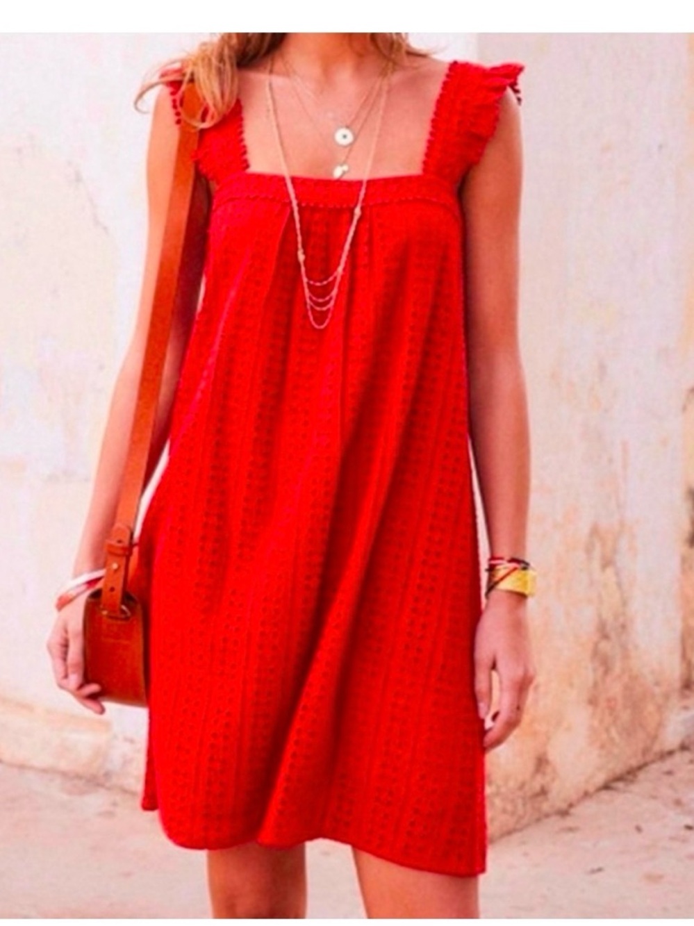 Sezane Assia Red Eyelet Mini Dress